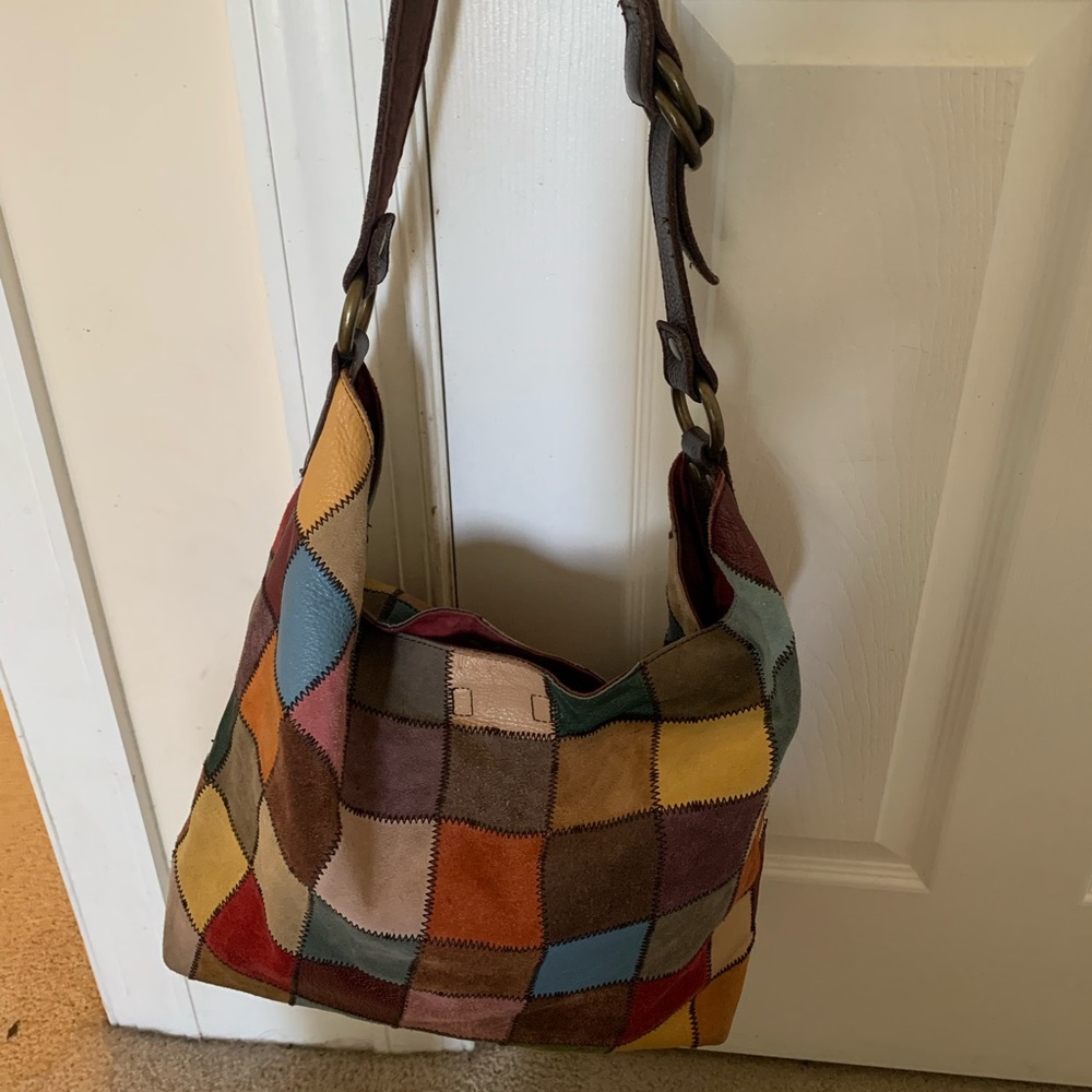 Cute vintage rainbow colored lucky brand leather handbag slouch style
